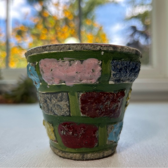 Vtg MCM Fratelli Fanciullacci pottery 4” planter design brick multi color Italy - Picture 2 of 7